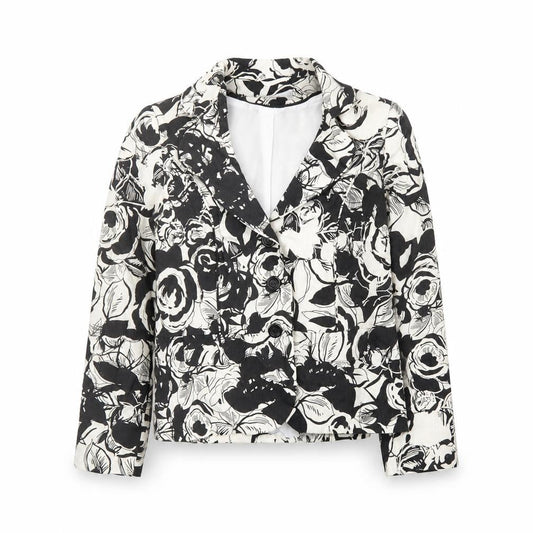 Isle Womens Black Floral Jacket Blazer Size 10 Button
