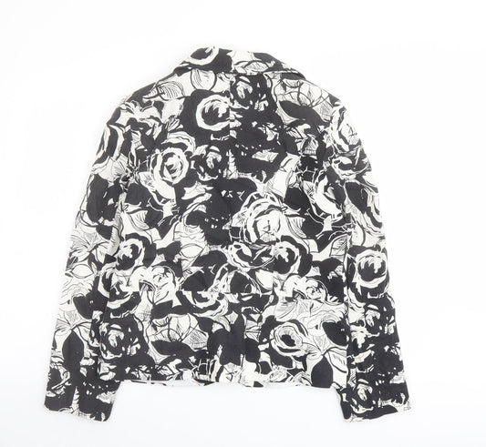 Isle Womens Black Floral Jacket Blazer Size 10 Button