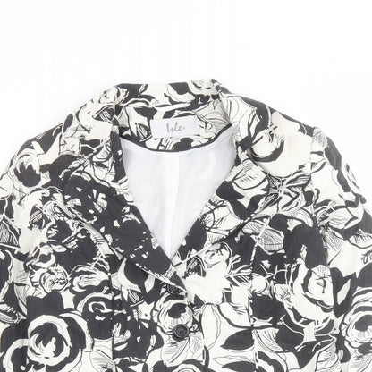 Isle Womens Black Floral Jacket Blazer Size 10 Button