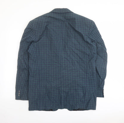 Marks and Spencer Mens Green Plaid Polyester Jacket Blazer Size 40 Regular