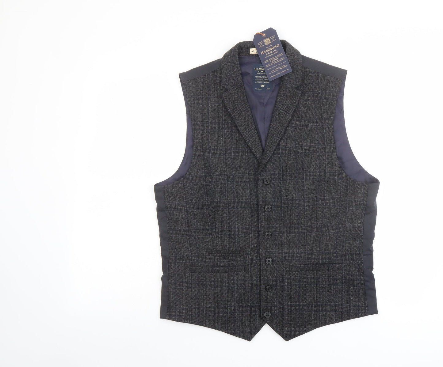 Hammond Mens Blue Plaid Polyester Jacket Suit Waistcoat Size 40 Regular