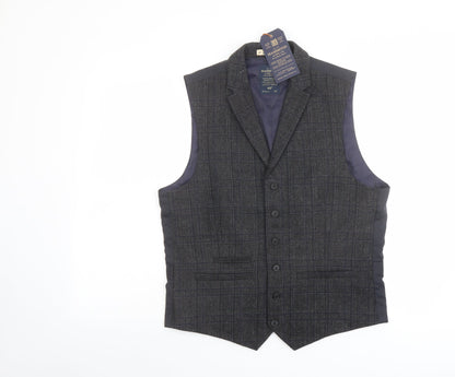 Hammond Mens Blue Plaid Polyester Jacket Suit Waistcoat Size 40 Regular
