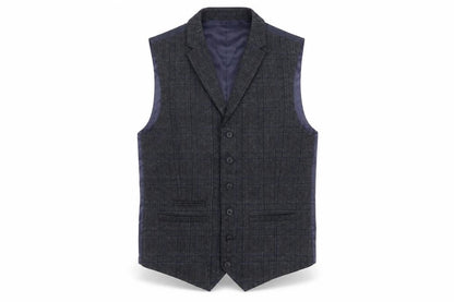 Front view of Hammond men’s blue plaid polyester jacket suit waistcoat, size 40, regular