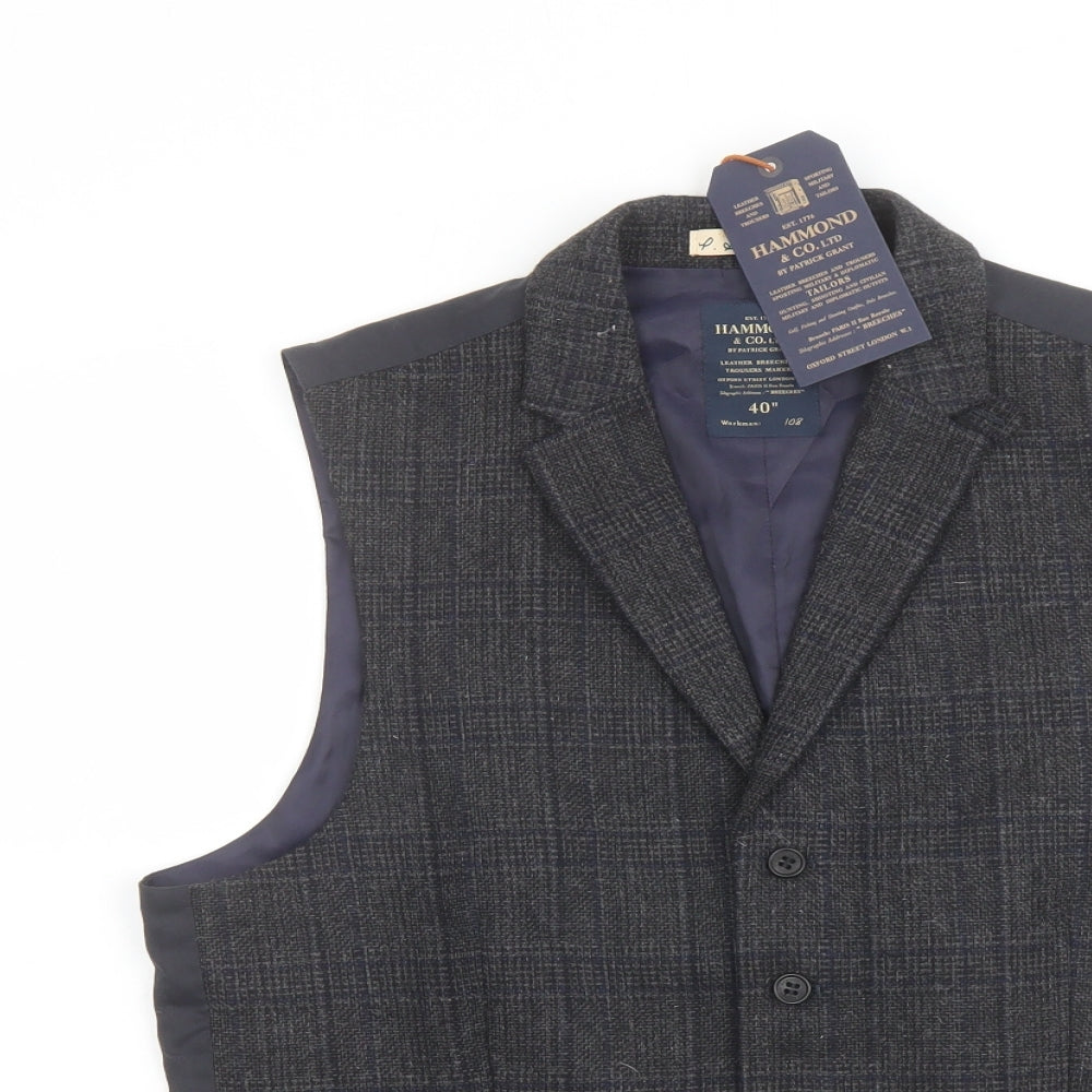 Hammond Mens Blue Plaid Polyester Jacket Suit Waistcoat Size 40 Regular