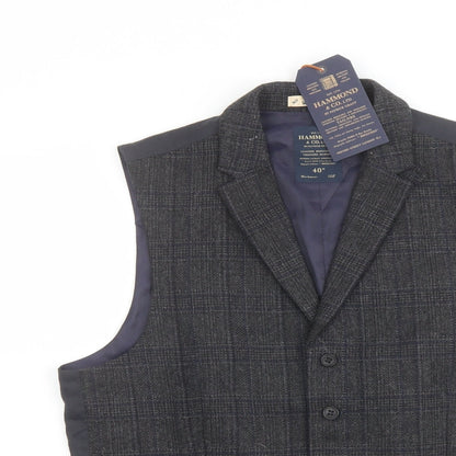 Hammond Mens Blue Plaid Polyester Jacket Suit Waistcoat Size 40 Regular