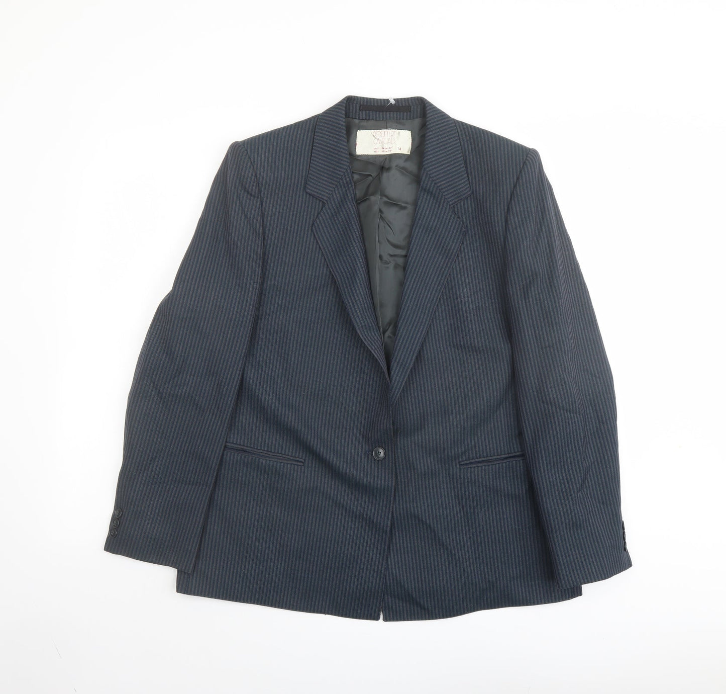 Country Casuals Womens Green Striped Polyester Jacket Suit Jacket Size 14