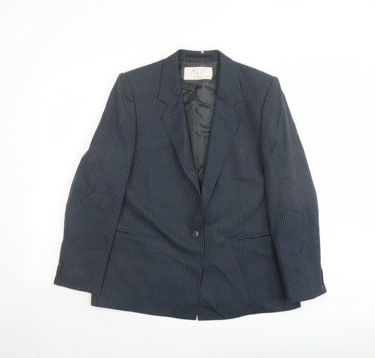 Country Casuals Womens Green Striped Polyester Jacket Suit Jacket Size 14