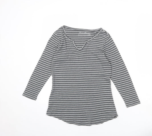 Eddie Bauer Womens Grey Striped 100% Cotton Basic T-Shirt Size XS V-Neck