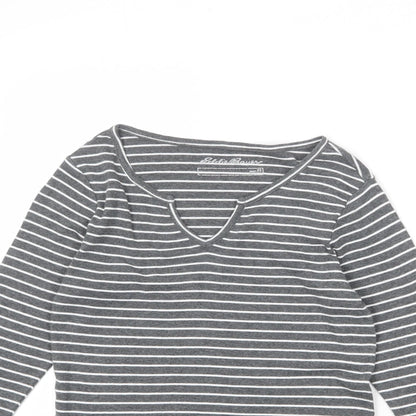Eddie Bauer Womens Grey Striped 100% Cotton Basic T-Shirt Size XS V-Neck