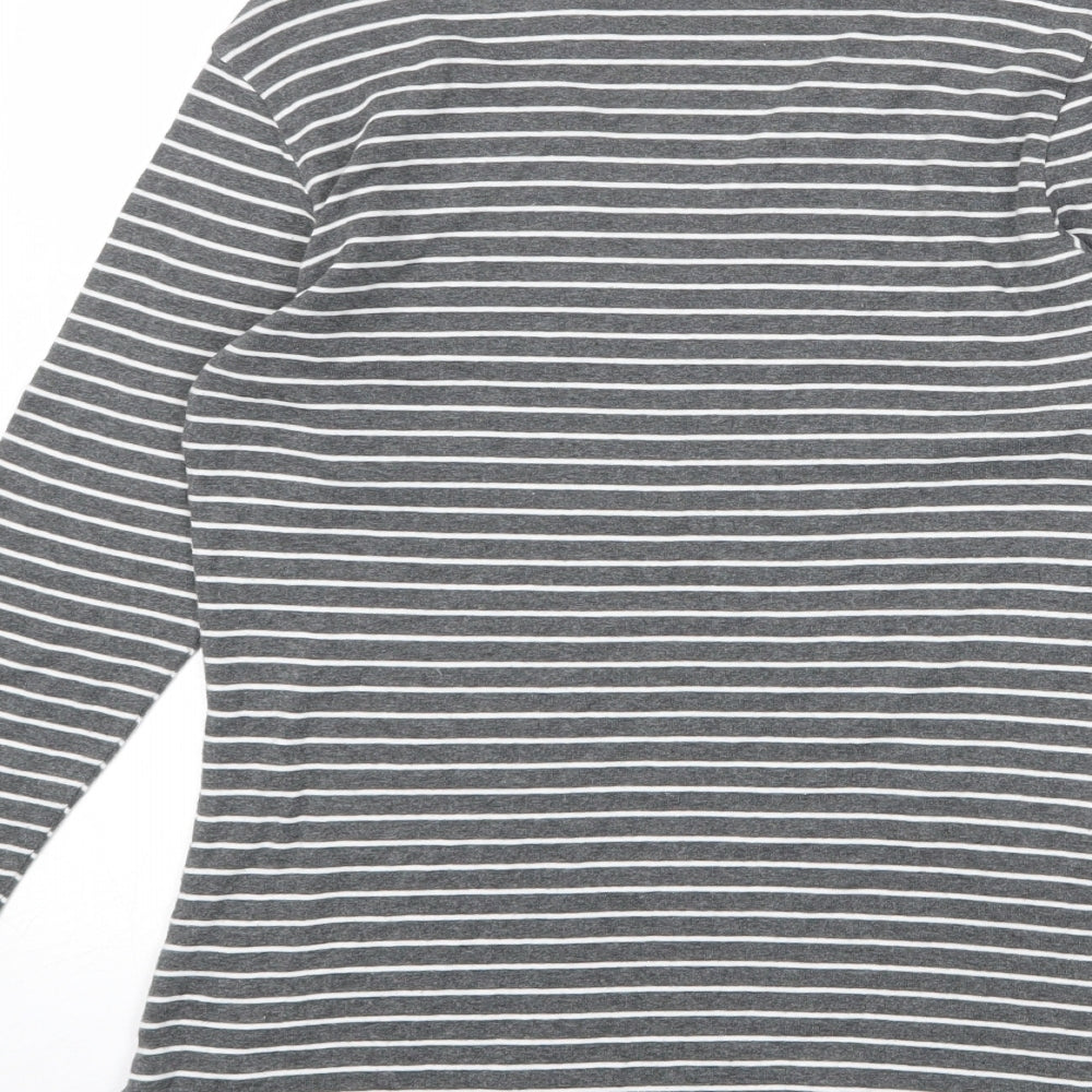 Eddie Bauer Womens Grey Striped 100% Cotton Basic T-Shirt Size XS V-Neck