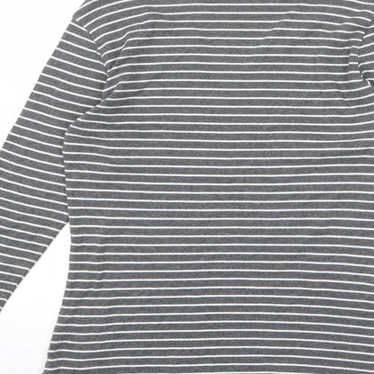 Eddie Bauer Womens Grey Striped 100% Cotton Basic T-Shirt Size XS V-Neck