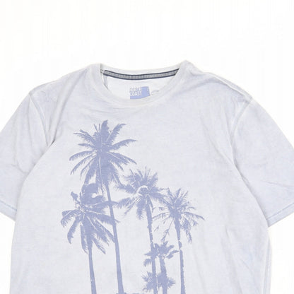 North Coast Mens Blue Cotton T-Shirt Size M Round Neck - Palm Tree