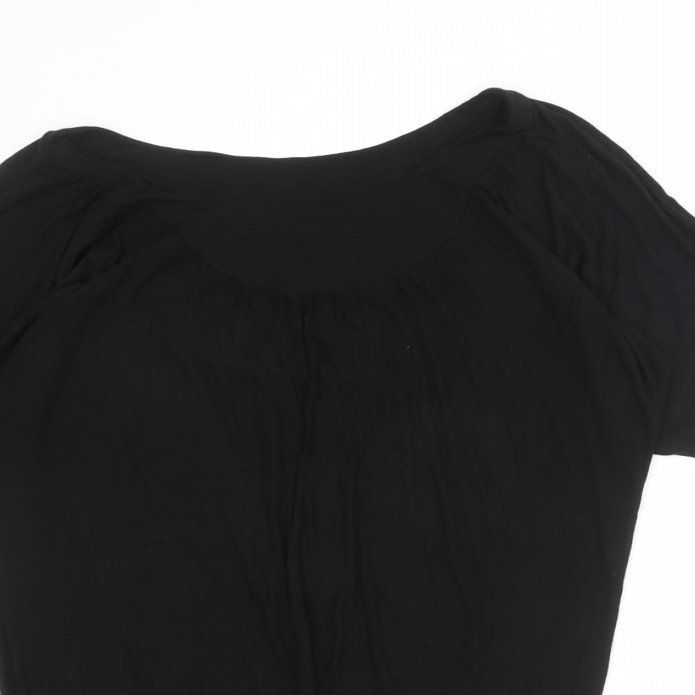 French Connection Womens Black Viscose T-Shirt Dress Size L Round Neck Pullover