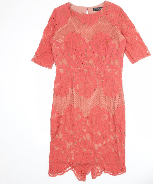 Little Mistress Womens Pink Geometric Cotton Shift Size 14 Round Neck Zip