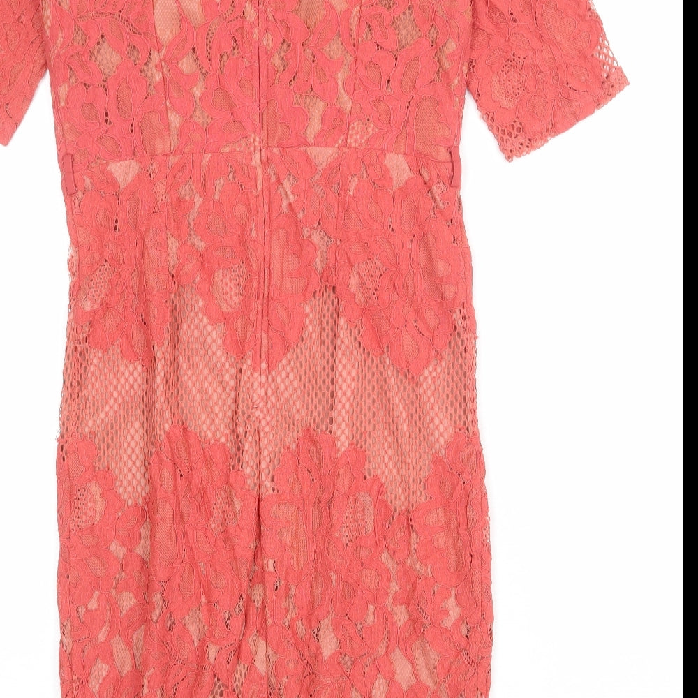 Little Mistress Womens Pink Geometric Cotton Shift Size 14 Round Neck Zip
