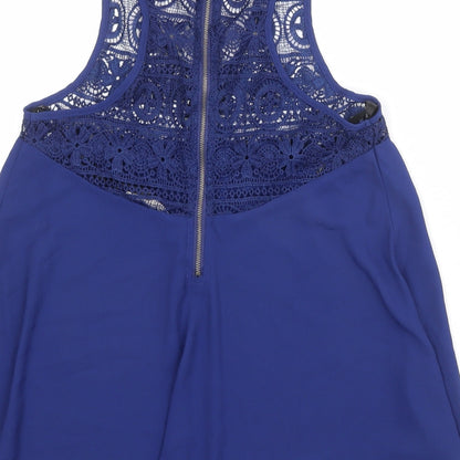 Sweet Journey Womens Blue Polyester Basic Blouse Size S Scoop Neck - Crocheted Lace Detail