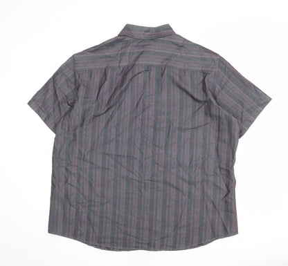 Autograph Mens Grey Striped Polyester Button-Up Size XL Collared Button