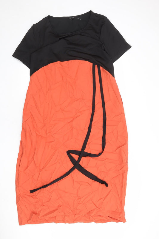 Front view of FLORYDAY women’s orange polyester t-shirt dress, size M, round neck pullover