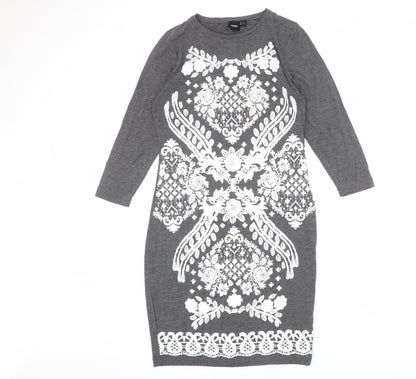 ASOS Womens Grey Geometric Polyester Shift Size 12 Round Neck Pullover