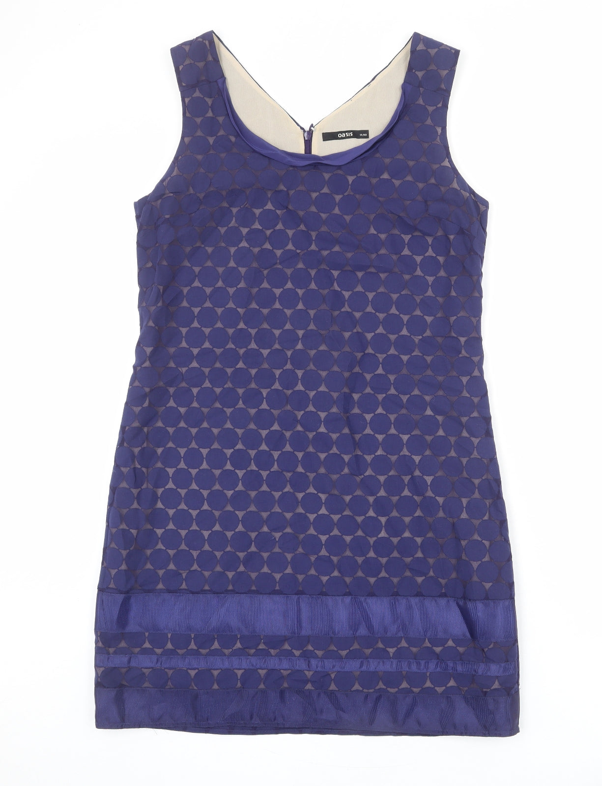 Oasis Womens Blue Geometric Polyester Shift Size 14 Round Neck Zip