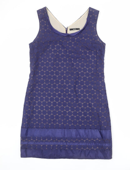 Oasis Womens Blue Geometric Polyester Shift Size 14 Round Neck Zip