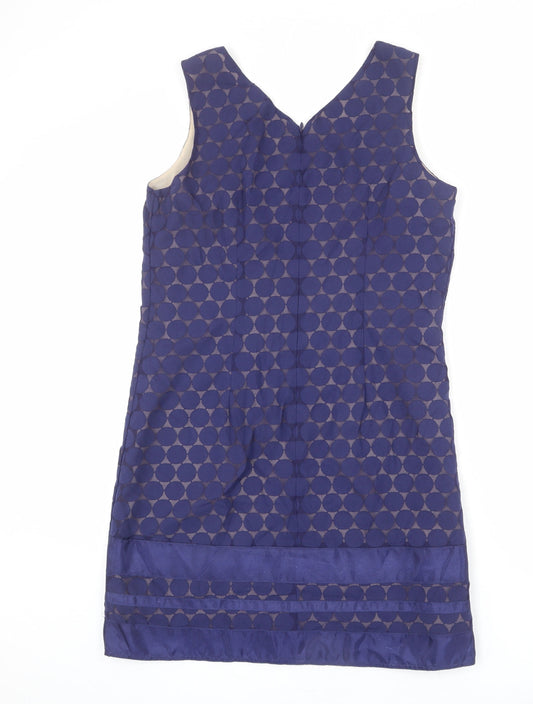 Oasis Womens Blue Geometric Polyester Shift Size 14 Round Neck Zip