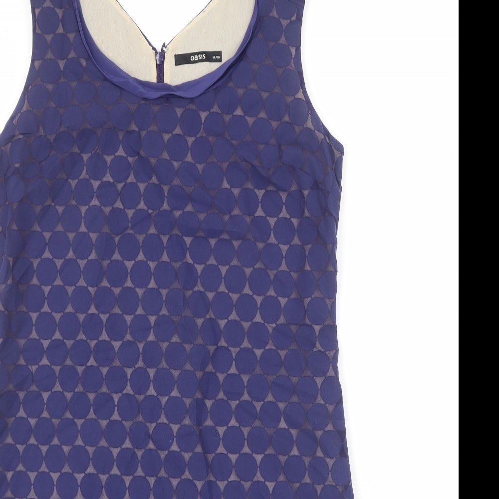 Oasis Womens Blue Geometric Polyester Shift Size 14 Round Neck Zip