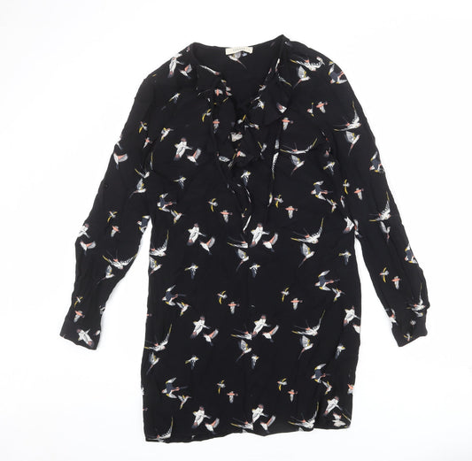 Oasis Womens Black Geometric Viscose A-Line Size 8 V-Neck Lace Up - Swallows