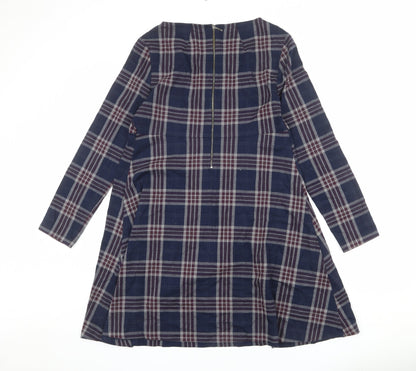 Phase Eight Womens Multicoloured Plaid Polyester A-Line Size 12 Round Neck Zip