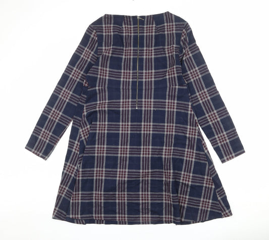 Phase Eight Womens Multicoloured Plaid Polyester A-Line Size 12 Round Neck Zip