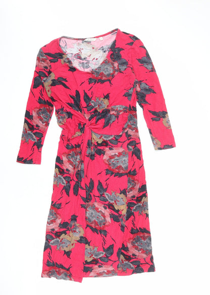 Adini Womens Pink Floral Viscose A-Line Size XS Round Neck Pullover