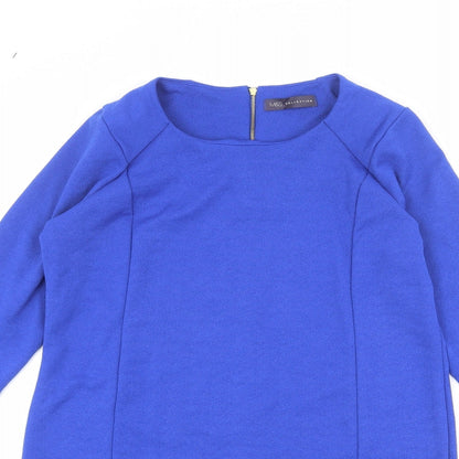 Marks and Spencer Womens Blue Polyester A-Line Size 12 Round Neck Zip