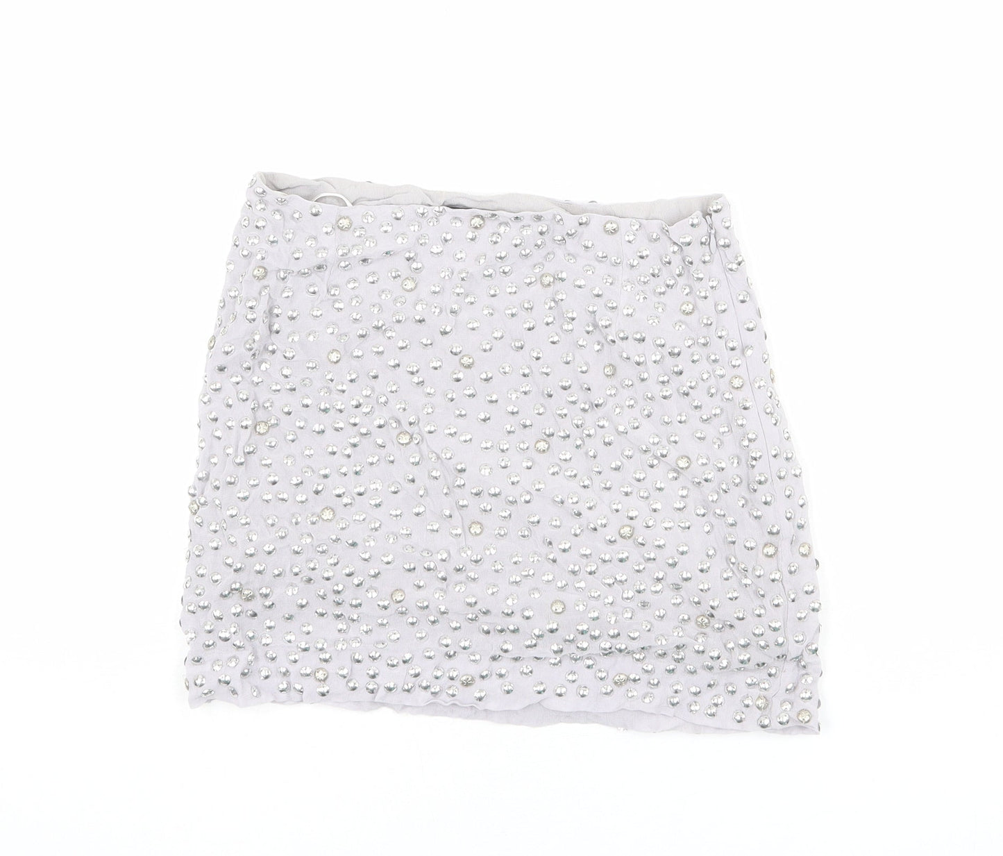 French Connection Womens Grey Viscose Mini Skirt Size 10 Zip - Embellished