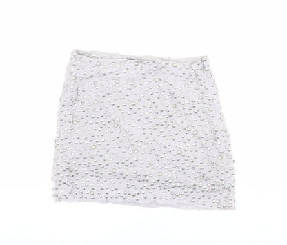 French Connection Womens Grey Viscose Mini Skirt Size 10 Zip - Embellished