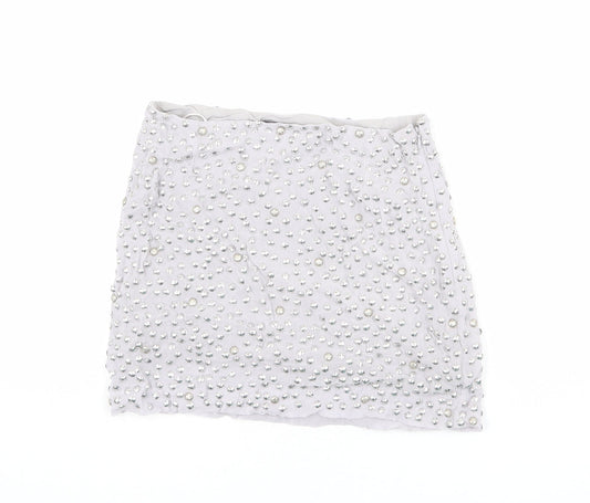 French Connection Womens Grey Viscose Mini Skirt Size 10 Zip - Embellished