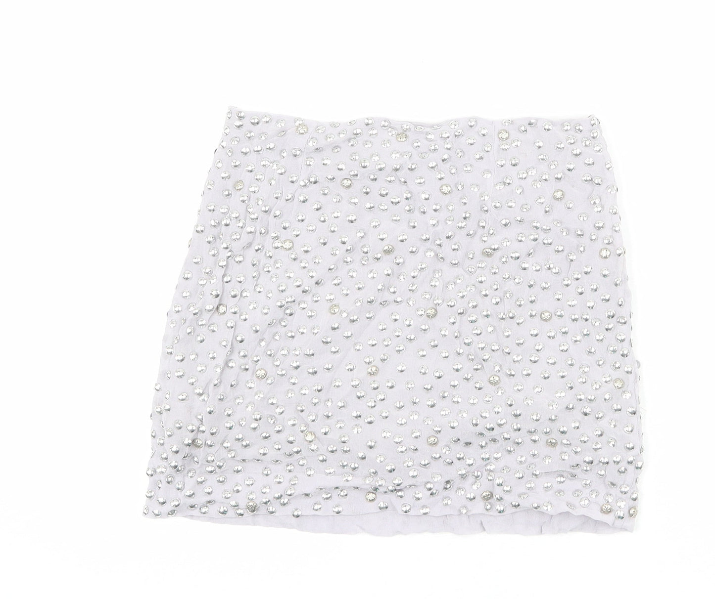 French Connection Womens Grey Viscose Mini Skirt Size 10 Zip - Embellished