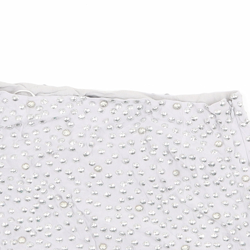 French Connection Womens Grey Viscose Mini Skirt Size 10 Zip - Embellished