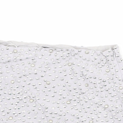 French Connection Womens Grey Viscose Mini Skirt Size 10 Zip - Embellished