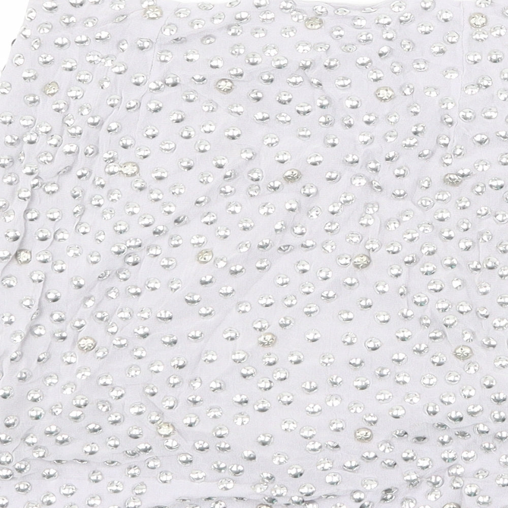 French Connection Womens Grey Viscose Mini Skirt Size 10 Zip - Embellished