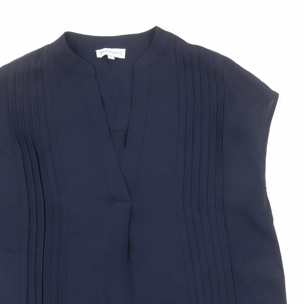 Warehouse Womens Blue Polyester Basic Blouse Size 8 V-Neck