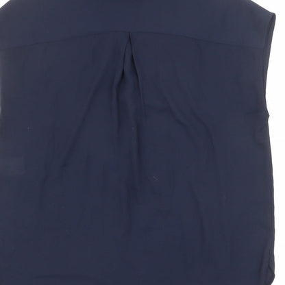 Warehouse Womens Blue Polyester Basic Blouse Size 8 V-Neck