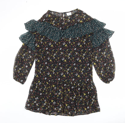 VILA Womens Multicoloured Floral Polyester A-Line Size S Round Neck Button