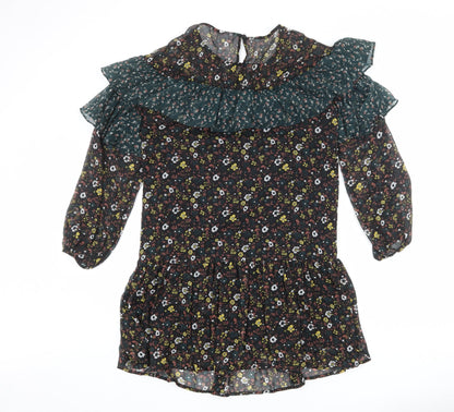 VILA Womens Multicoloured Floral Polyester A-Line Size S Round Neck Button