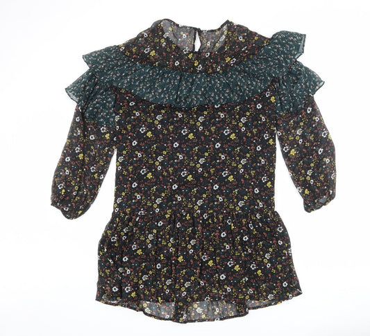 VILA Womens Multicoloured Floral Polyester A-Line Size S Round Neck Button