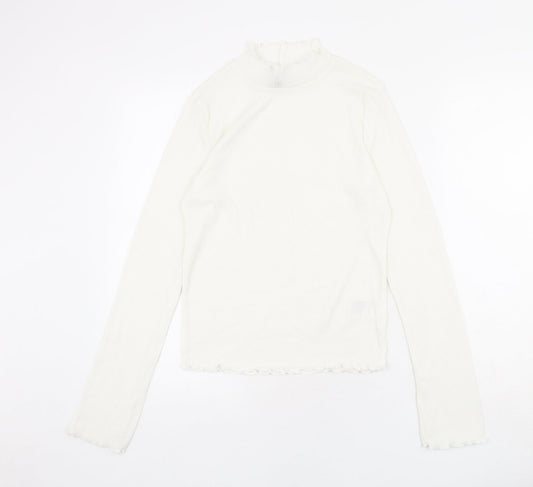 Divided by H&M Womens Ivory Polyester Basic Blouse Size M Mock Neck