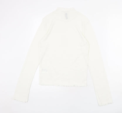 Divided by H&M Womens Ivory Polyester Basic Blouse Size M Mock Neck