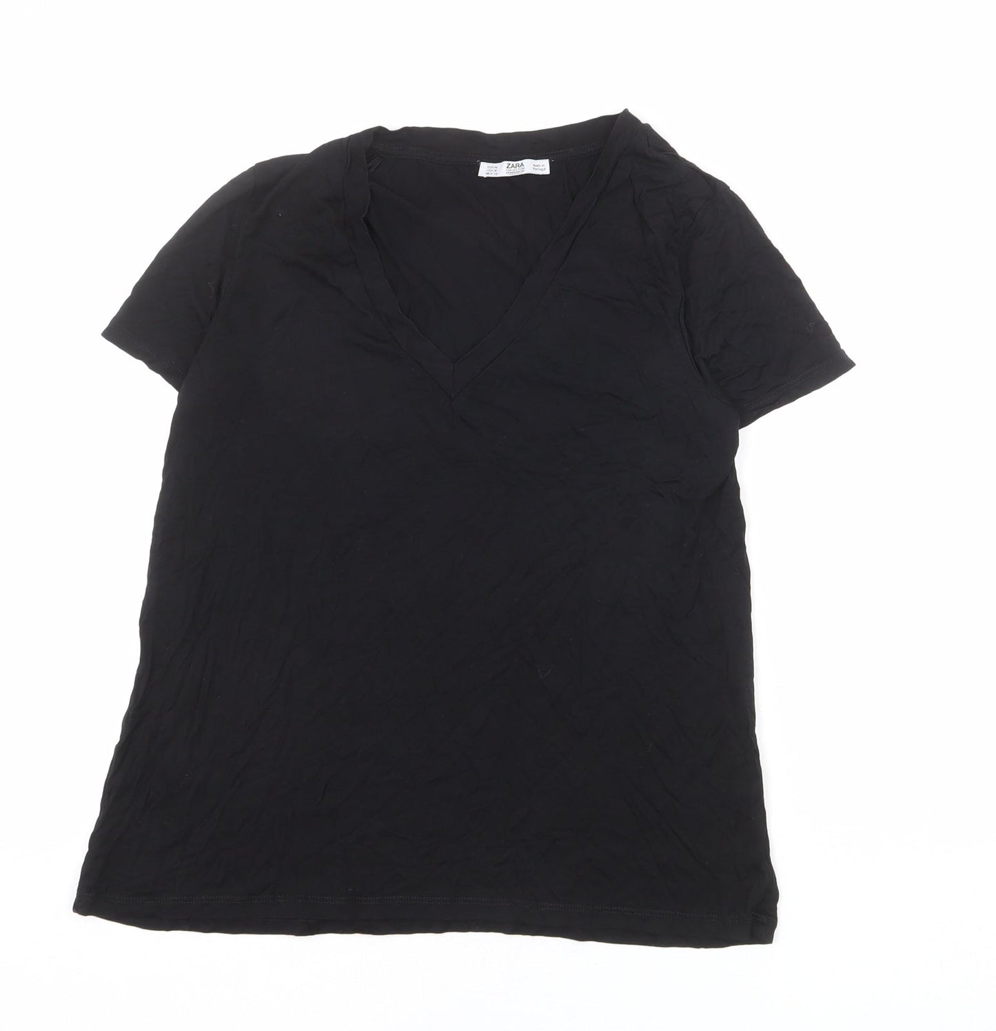 Womens UK Size M Zara Black Basic T-Shirt