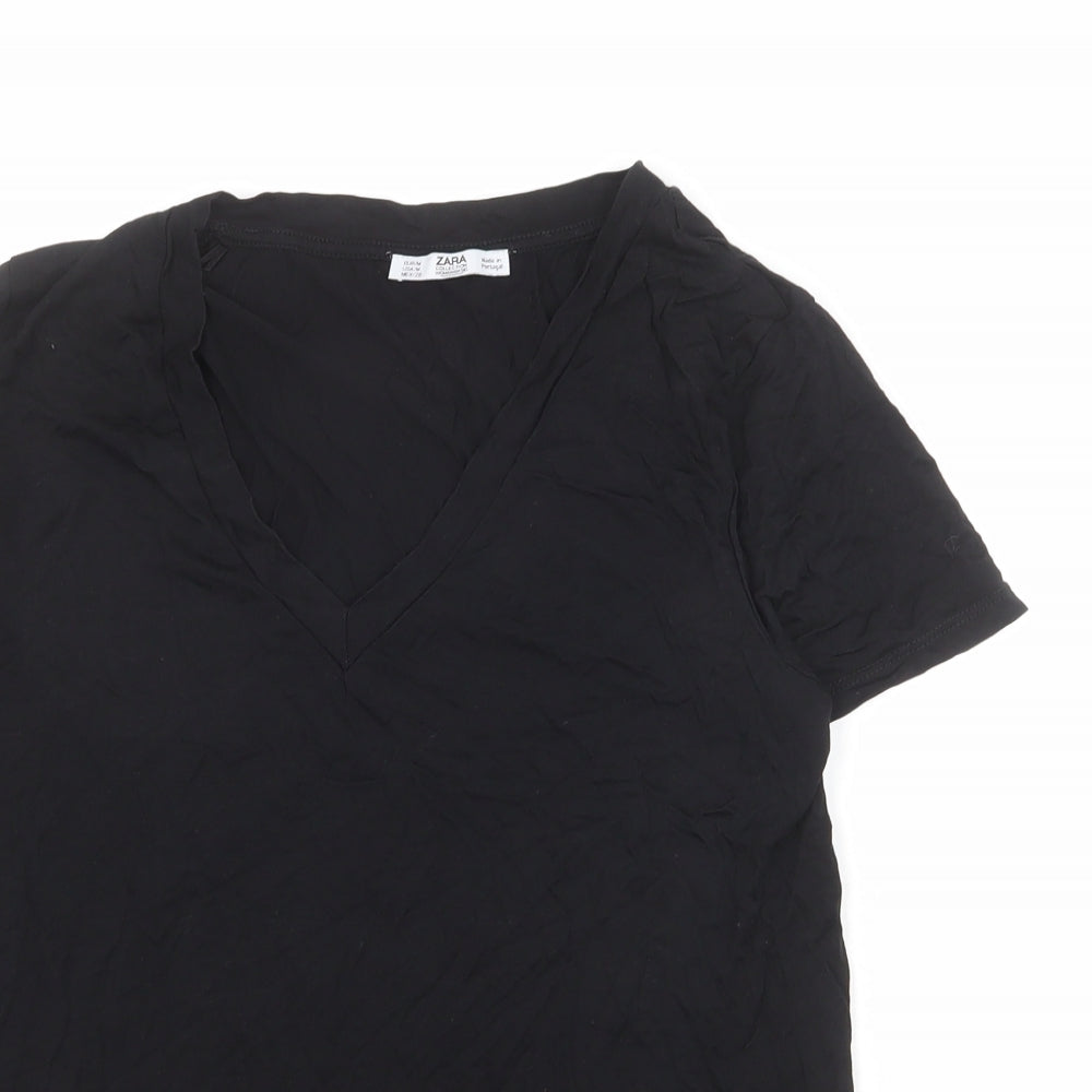 Womens UK Size M Zara Black Basic T-Shirt