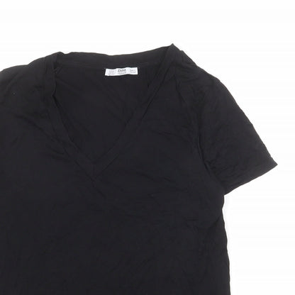 Womens UK Size M Zara Black Basic T-Shirt