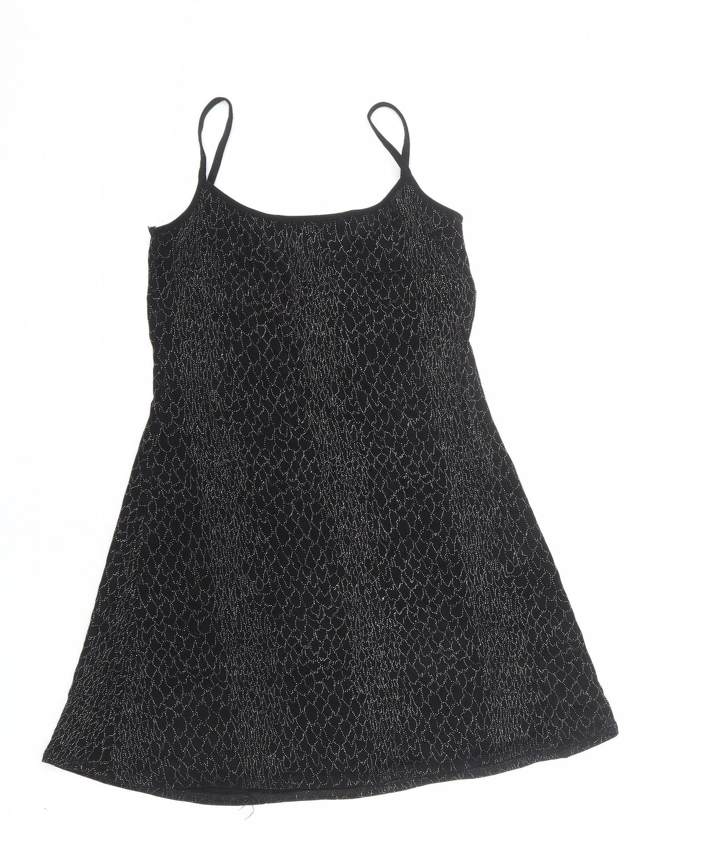Lara Jane Womens Black Geometric Acetate Slip Dress Size M Round Neck Pullover